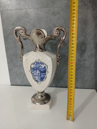 Vaso Urna in Ceramica Bianco Argento Blu Vintage 3