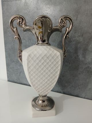 Vaso Urna in Ceramica Bianco Argento Blu Vintage 3