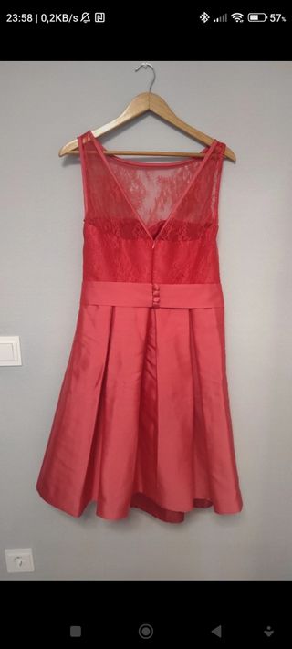 Vestido fiesta en seda y poliéster