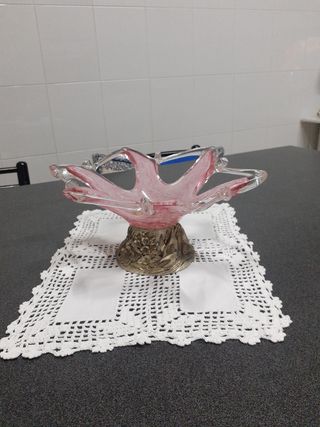 Centrotavola in vetro con base placcato argento