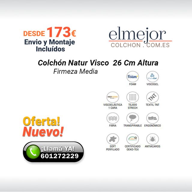 Colchón Natur Visco 26 Cm Nuevo Oferta Con Envío