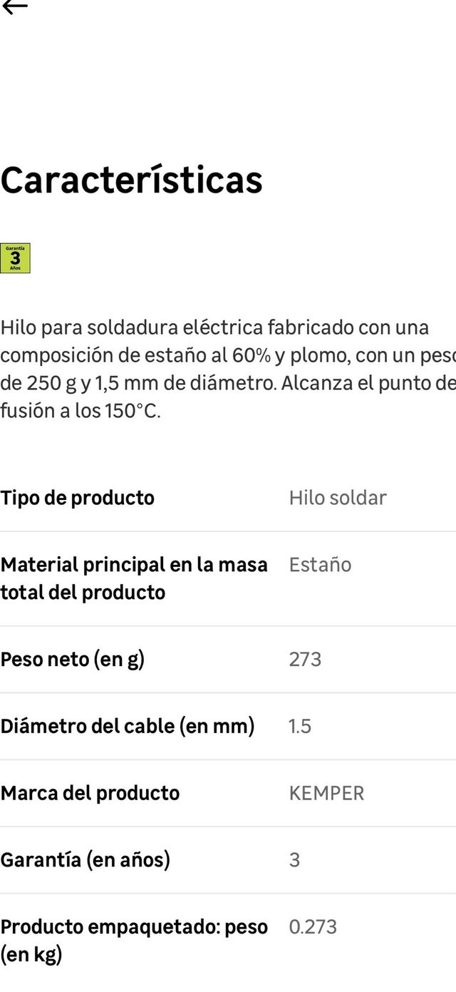 Hilo Soldar KEMPER 250g