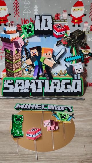Cake topper Minecraft tarta personalizad
