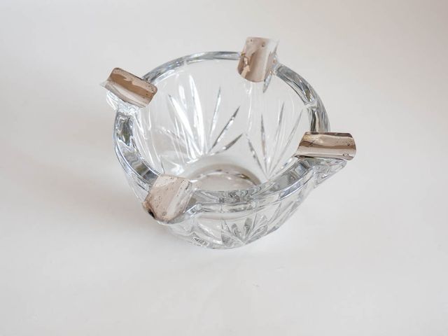 Cenicero de cristal y plata