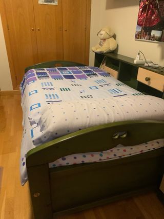 Cama nido y estanterias de madera