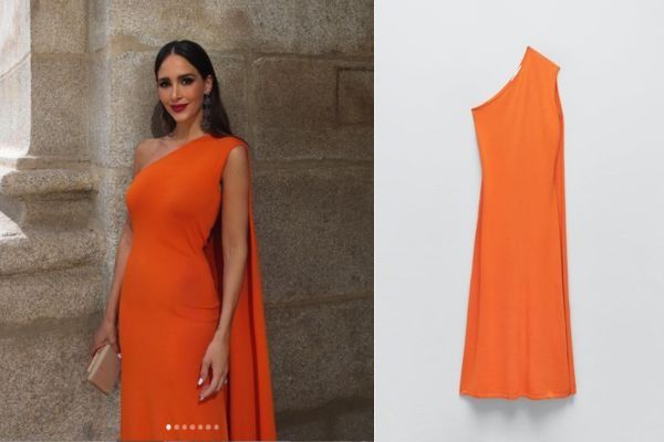 Vestido midi naranja con capa sin estrenar