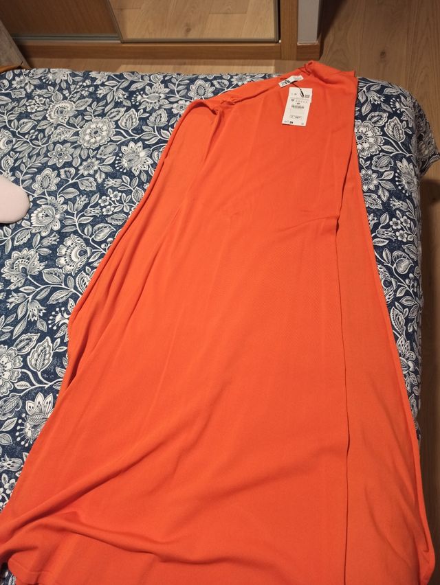 Vestido midi naranja con capa sin estrenar