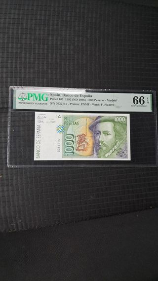 Billete 1000 Pesetas 1992 PMG 66 EPQ sin serie 
