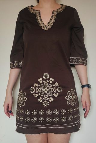 Vestido boho bordado manga 3/4