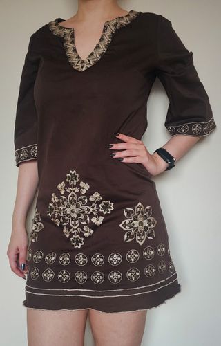 Vestido boho bordado manga 3/4