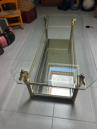 Mesa bronce y cristal retro