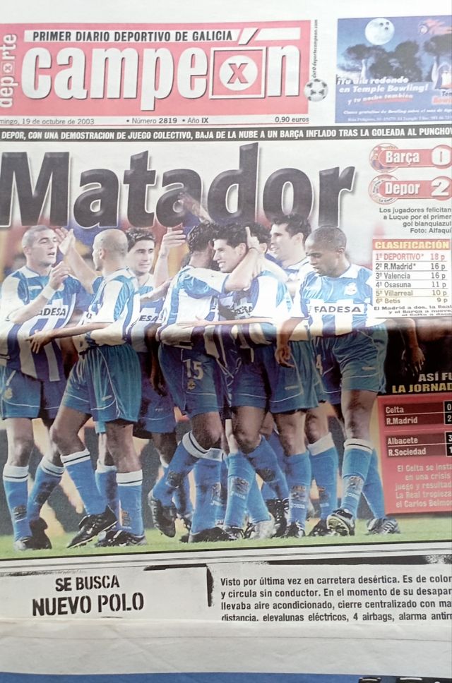 Periódicos partidos Europa del Deportivo de la Cor