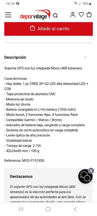 Soporte GPS con luz MOON (400 lumen)