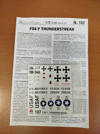 AVION F-84F THUNDERSTREAK 1/72 ITALERI