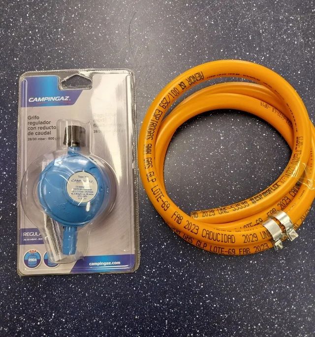 KIT REGULADOR GAS CAMPINGAZ 28 GR CON VALVULA DE S