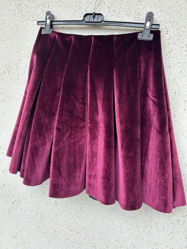 Gonna effetto velluto viola a pieghe