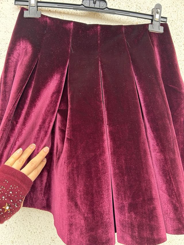 Gonna effetto velluto viola a pieghe