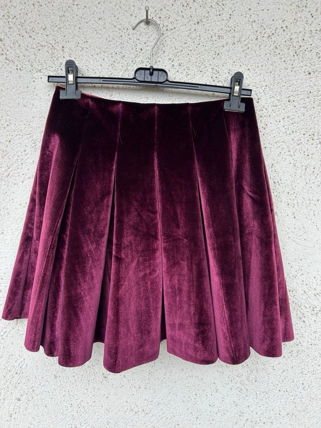 Gonna effetto velluto viola a pieghe