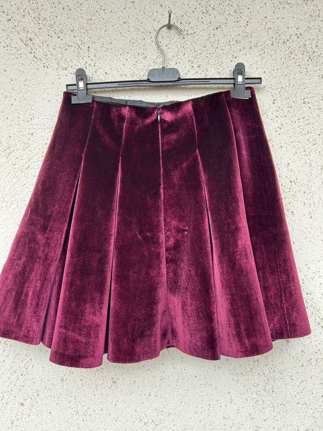 Gonna effetto velluto viola a pieghe