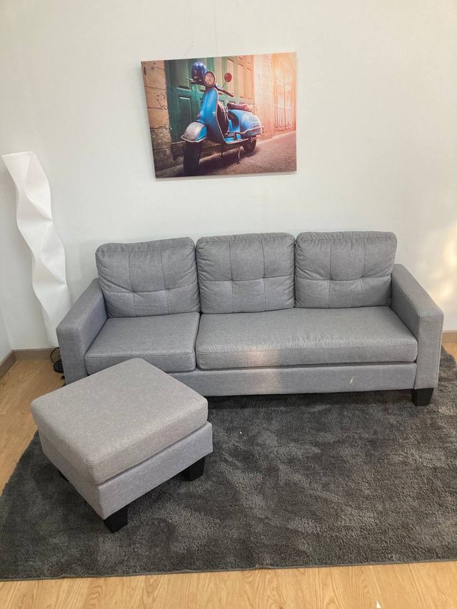 Sofa Gris Claro de Tela - Sofa Cann 3 Plazas