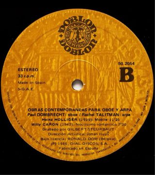 Vinilo Alain Weber. Obras contemporaneas oboe arpa