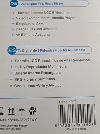 Televisión portátil de 9 pulgadas