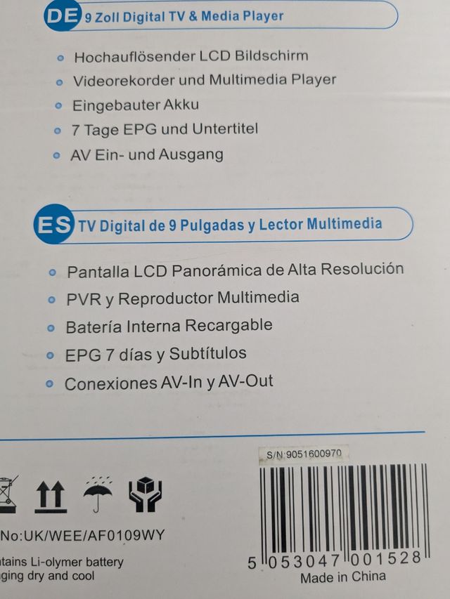 Televisión portátil de 9 pulgadas