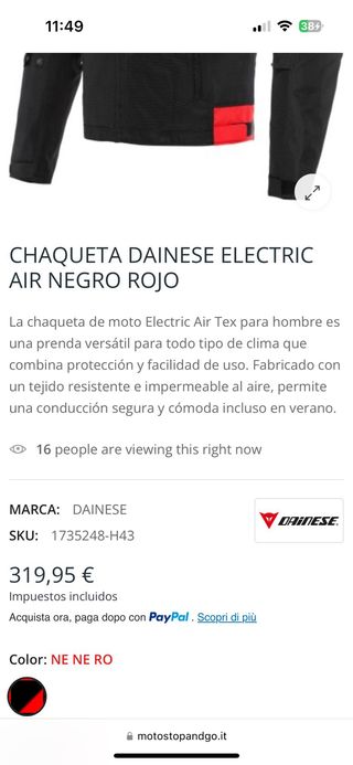 Chaqueta Moto Dainese Elettrica Air Tex Talla 50