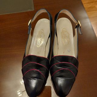 Zapatos de piel, abiertos talón azul marino