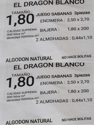 1,80. 2 juegos/sábanas ALGODON.