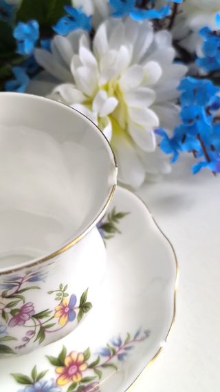 Preciosa taza de té y platillo porcelana