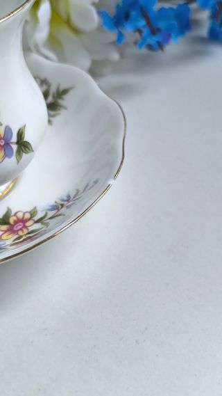Preciosa taza de té y platillo porcelana