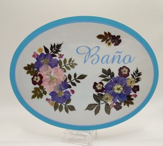Placa para puerta de Baño de flores naturales