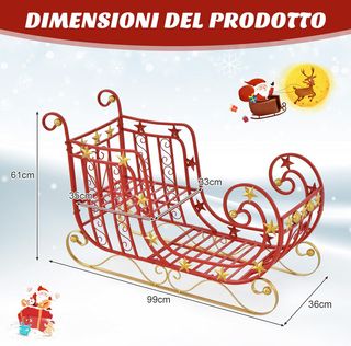 Slitta di Babbo Natale in metallo con ampia area d