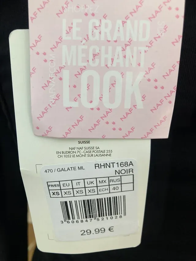 NAF NAF Galate Ml Camiseta, Negro, L para Mujer