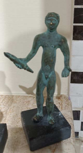 Coppia antiche statuine sculture etrusche bronzo 