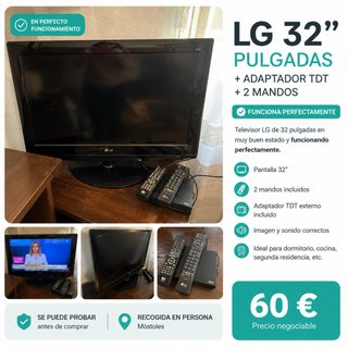 LG 32” + Adaptador TDT + 2 mandos.