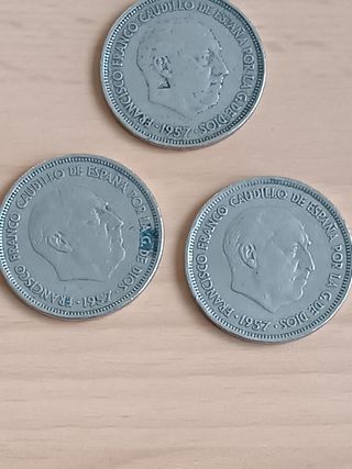 Lote 3 monedas 25 pesetas Franco 1957