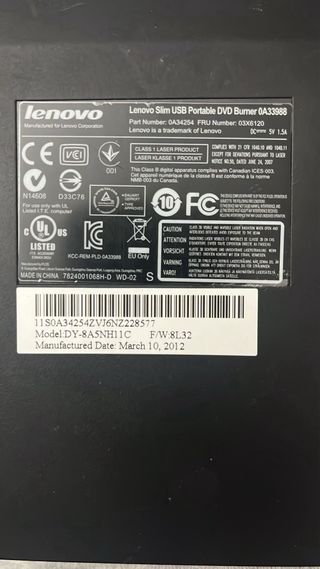 Lenovo Slim USB Portable DVD Burner