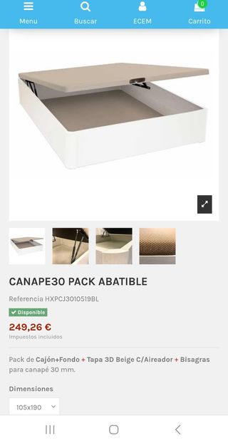 Packs 105x190 canapé +colchón visco