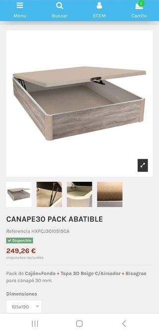 Packs 105x190 canapé +colchón visco