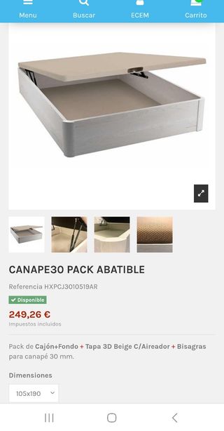 Packs 105x190 canapé +colchón visco