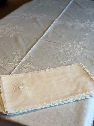 Antica tovaglia in misto lino x12