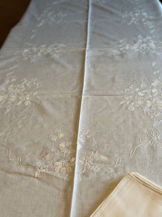 Antica tovaglia in misto lino x12