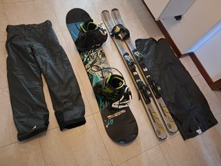 Tabla snowboard esquís botas  gafas