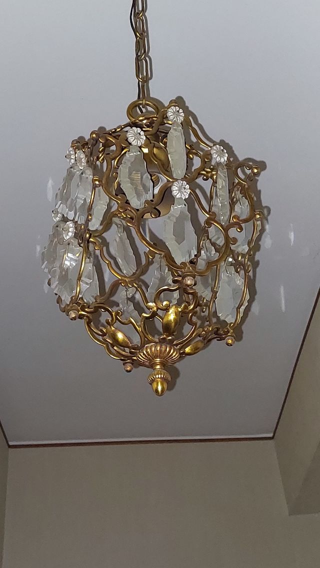 lampadario vintage ottone e cristallo