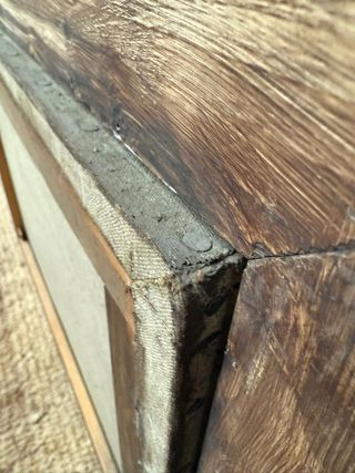 Antiguo óleo reentelado con frutas y bonito marco