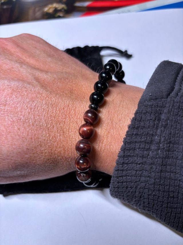 Pulsera hombre bolas negras y marrón