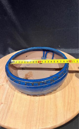 MACETA BONSAI REDONDA TAMBOR ESMALTADA AZUL