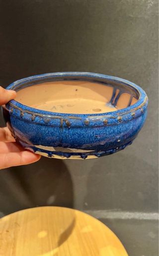 MACETA BONSAI REDONDA TAMBOR ESMALTADA AZUL